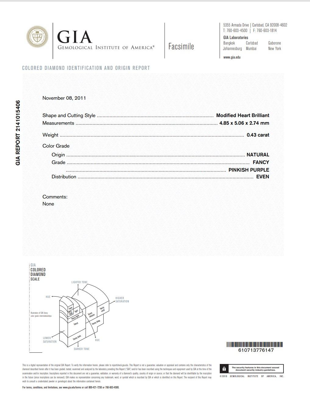 Diamante púrpura rosado fantasía de 0,43 quilates certificado por GIA en venta 1