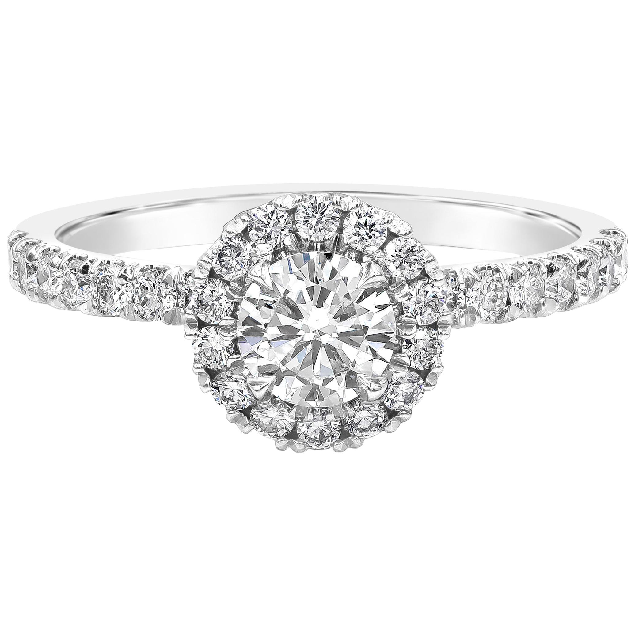 Roman Malakov GIA Certified 0.43 Carat Round Diamond Halo Engagement Ring