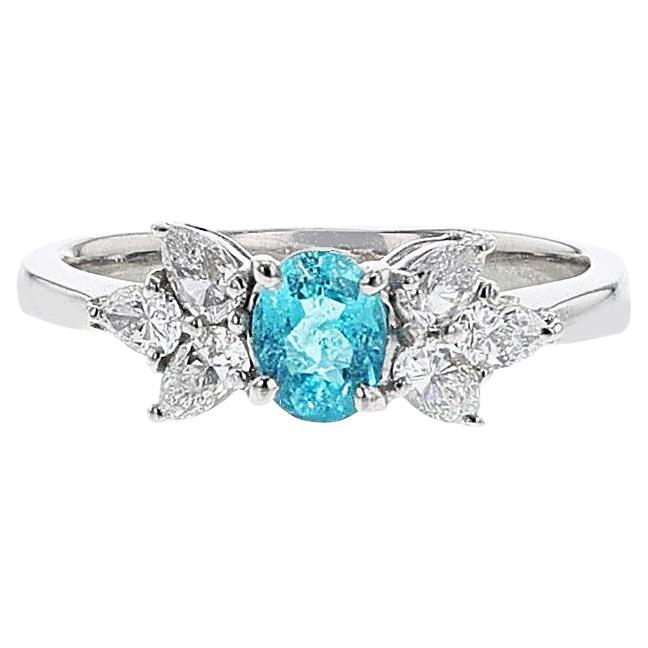 Certificado GIA 0.43 ct. Anillo de Turmalina Paraiba Brasileña y Diamante, Platino