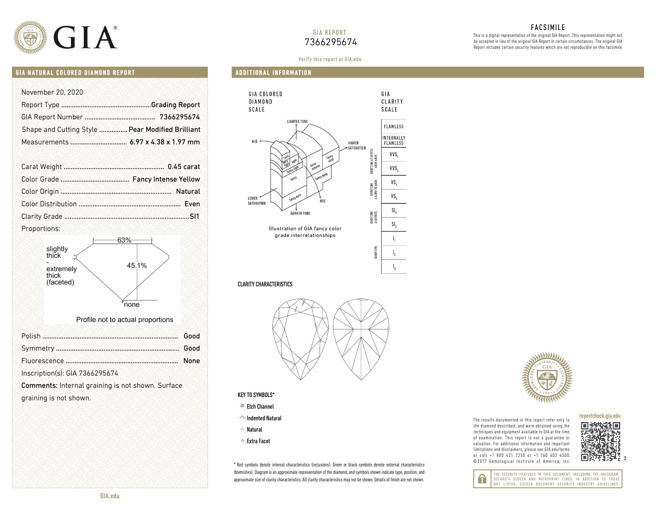 Diamante certificato GIA da 0,45 carati di colore giallo intenso, purezza SI1 in vendita 1