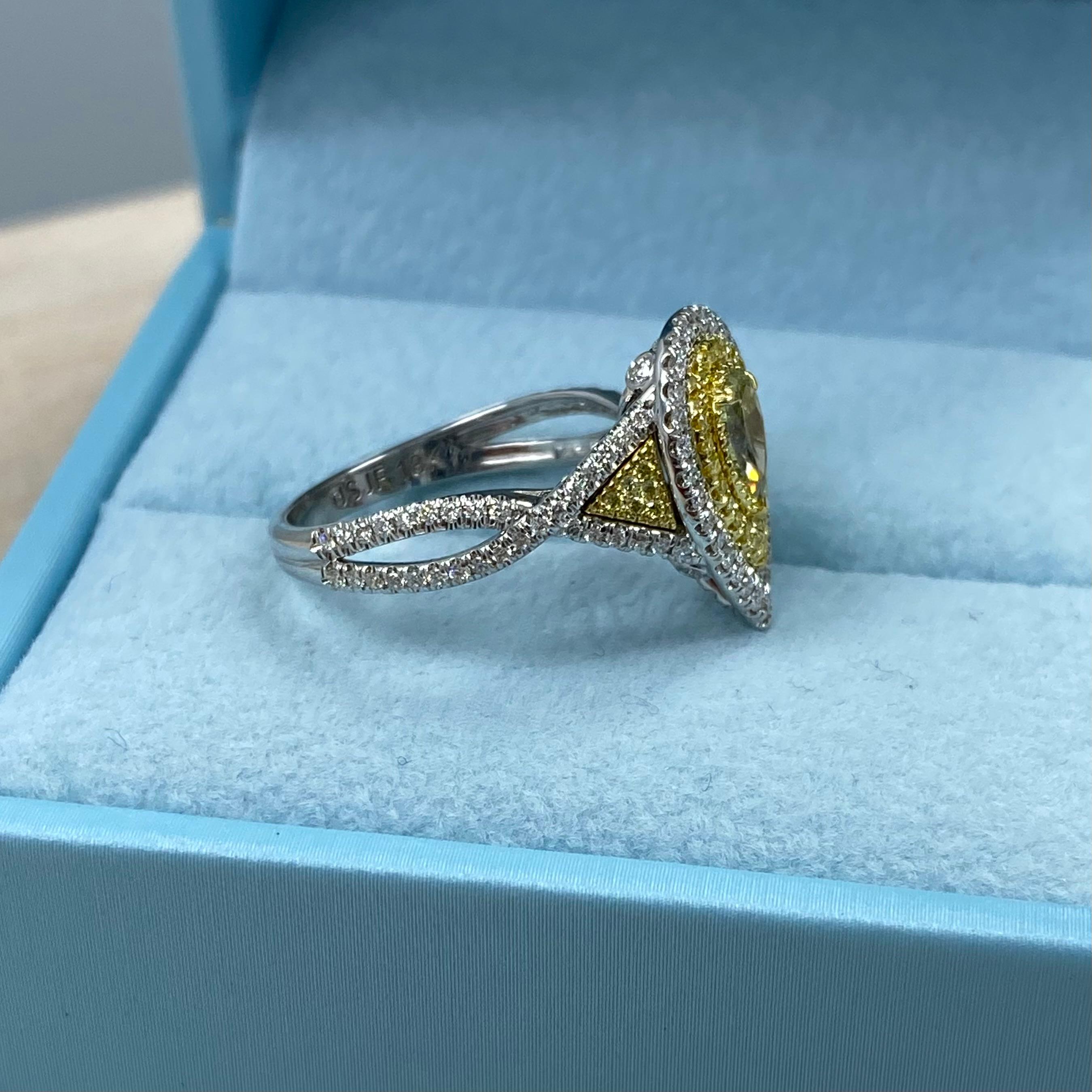 GIA Certified 0.45 Ct Fancy Intense Yellow Pear Shape Diamond Engagement Ring For Sale 5