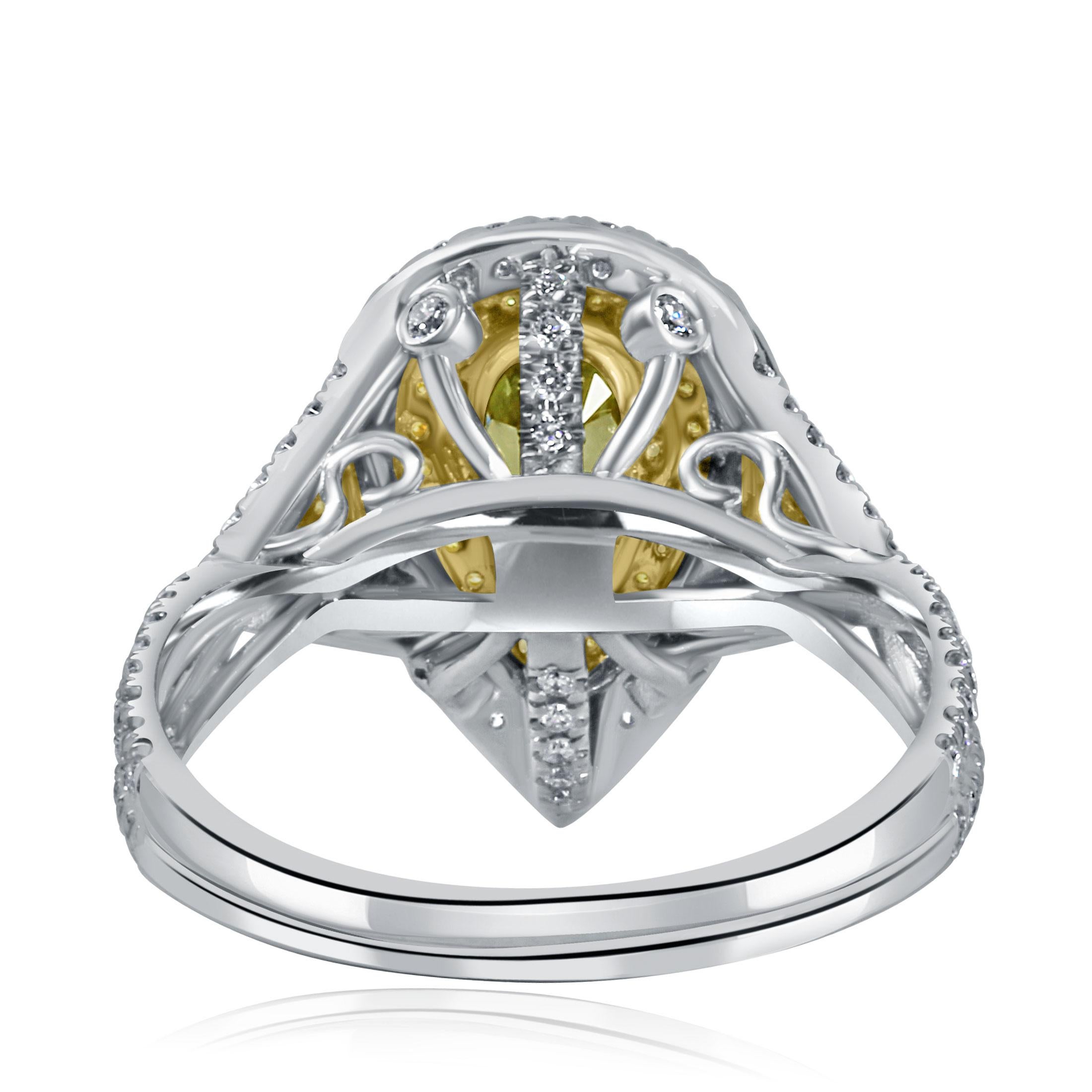 Modern GIA Certified 0.45 Ct Fancy Intense Yellow Pear Shape Diamond Engagement Ring For Sale