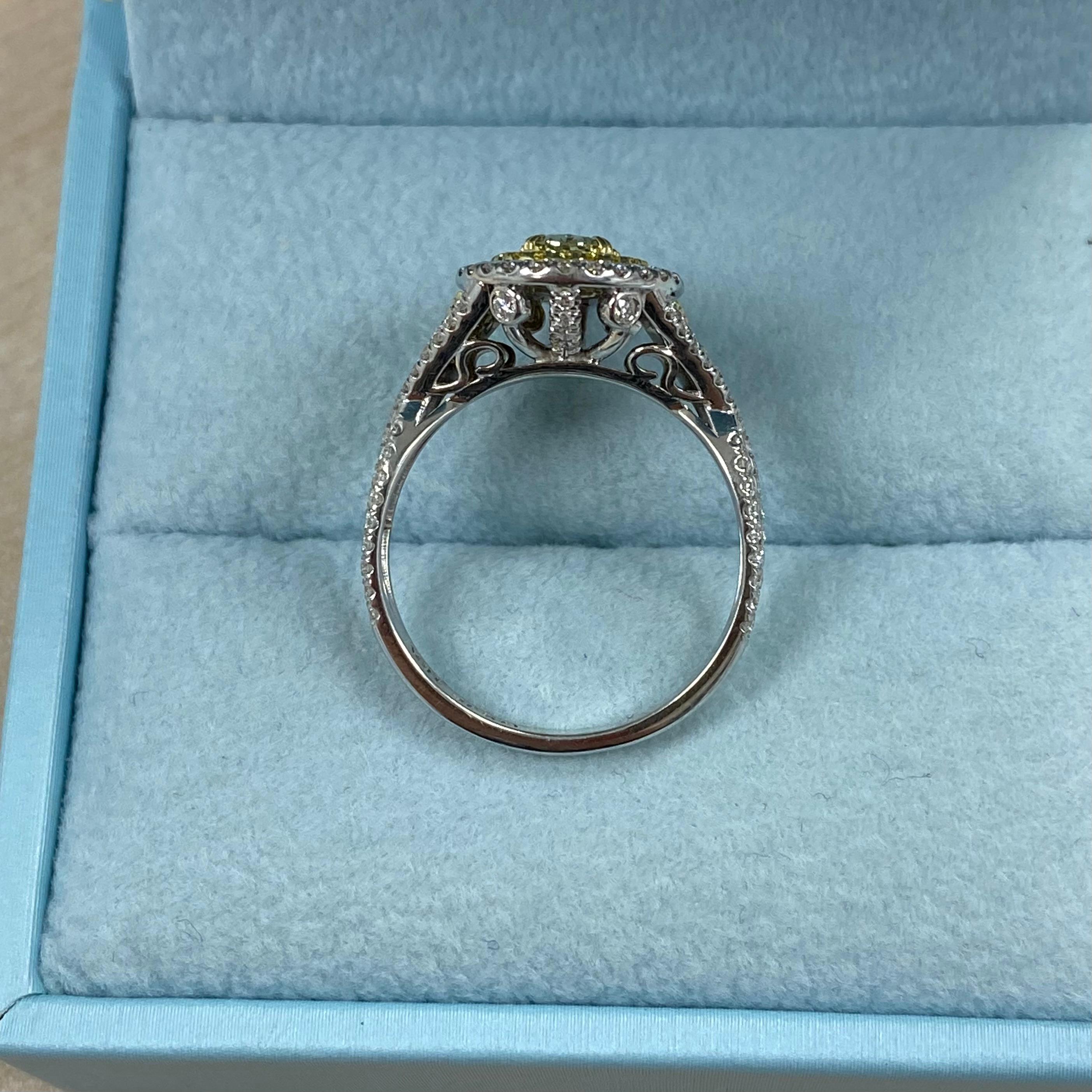 GIA Certified 0.45 Ct Fancy Intense Yellow Pear Shape Diamond Engagement Ring For Sale 2