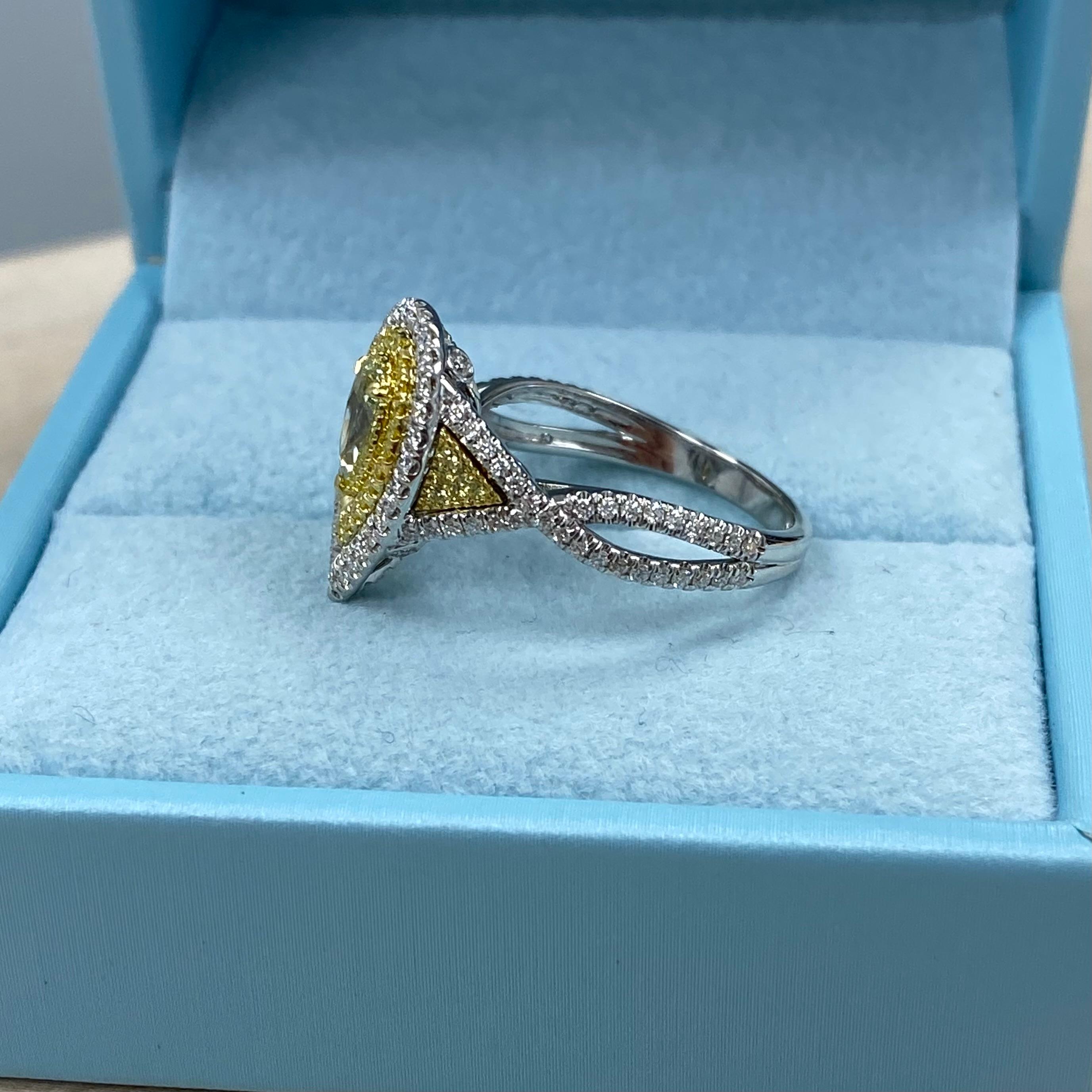 GIA Certified 0.45 Ct Fancy Intense Yellow Pear Shape Diamond Engagement Ring For Sale 3