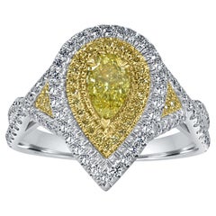 GIA Certified 0.45 Ct Fancy Intense Yellow Pear Shape Diamond Engagement Ring