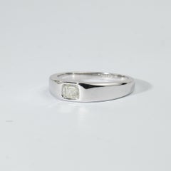 GIA Certified 0.45ct Emerald-Cut Diamond Men’s Signet Ring in 18K White Gold