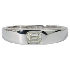 GIA Certified 0.45ct Emerald-Cut Diamond Men’s Signet Ring in 18K White Gold