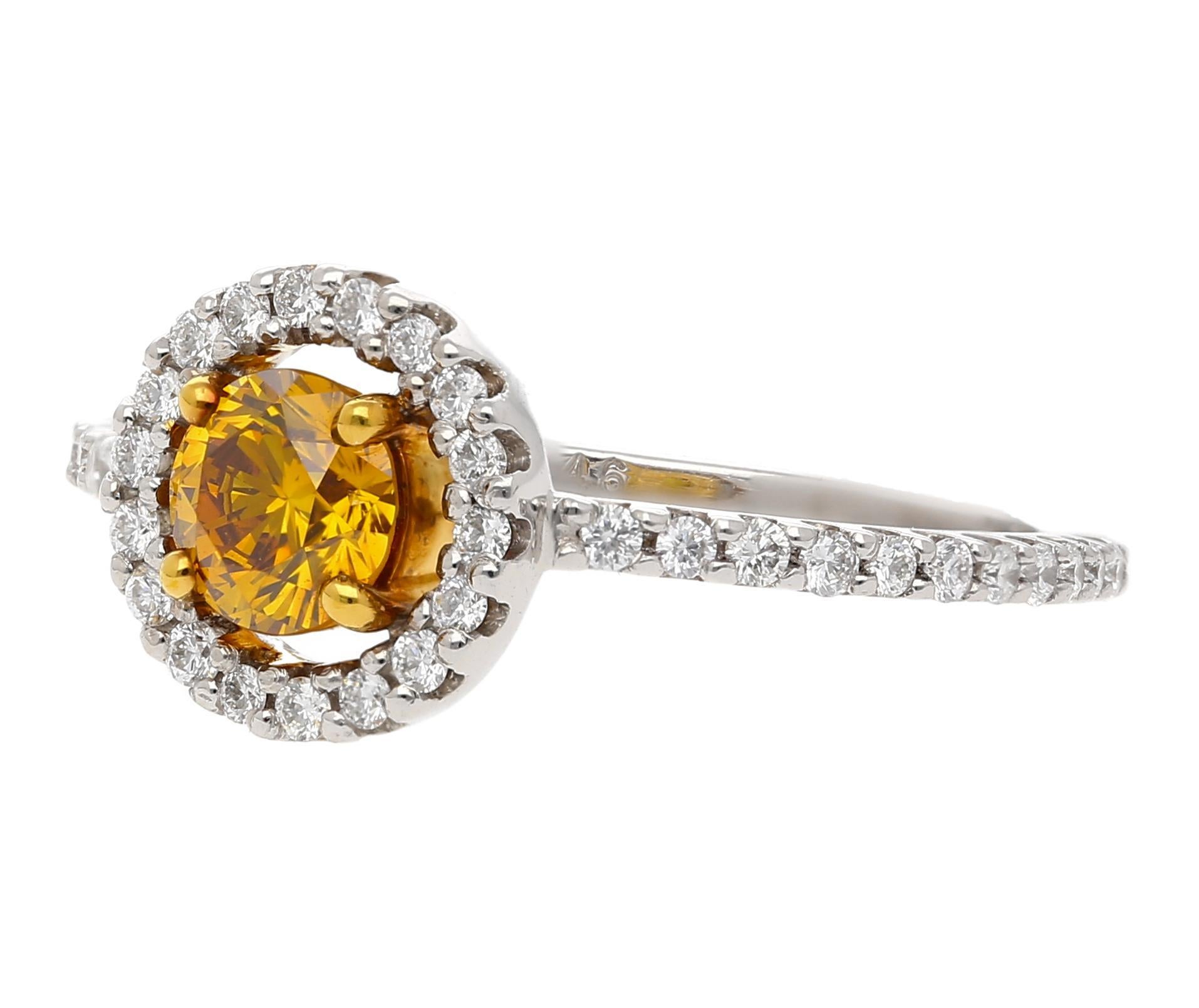 Women's GIA Certified 0.46 Carat Fancy Deep Orange Yellow Diamond Engagement Ring For Sale