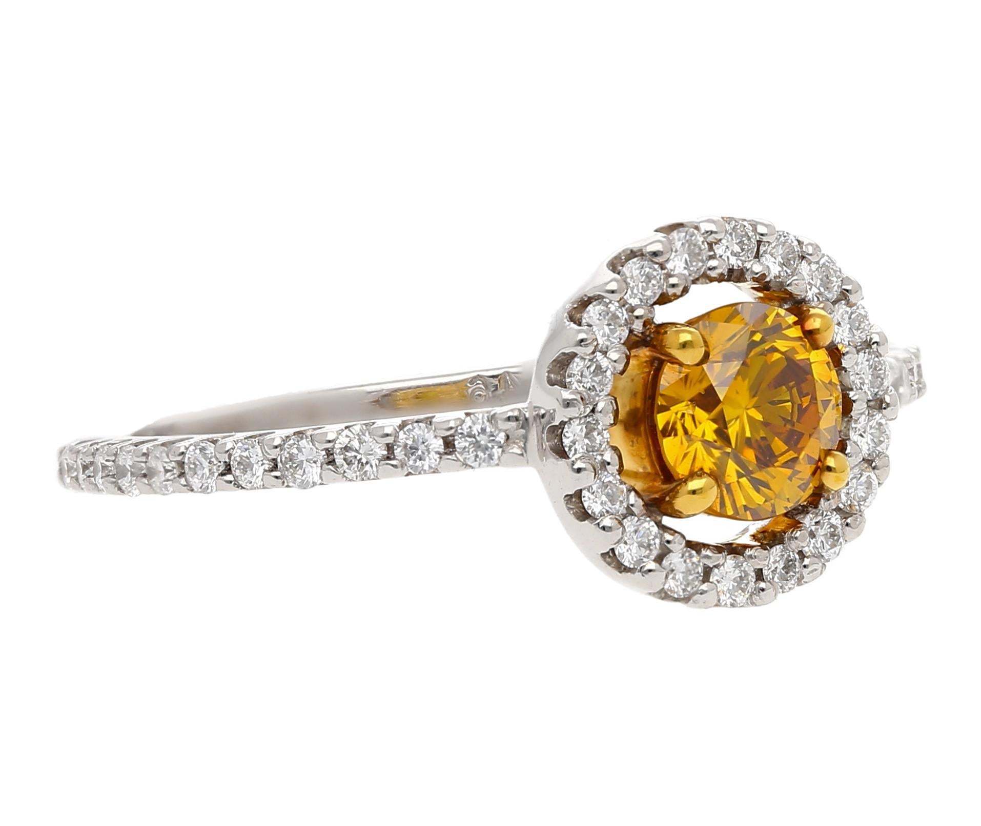 GIA Certified 0.46 Carat Fancy Deep Orange Yellow Diamond Engagement Ring For Sale 1