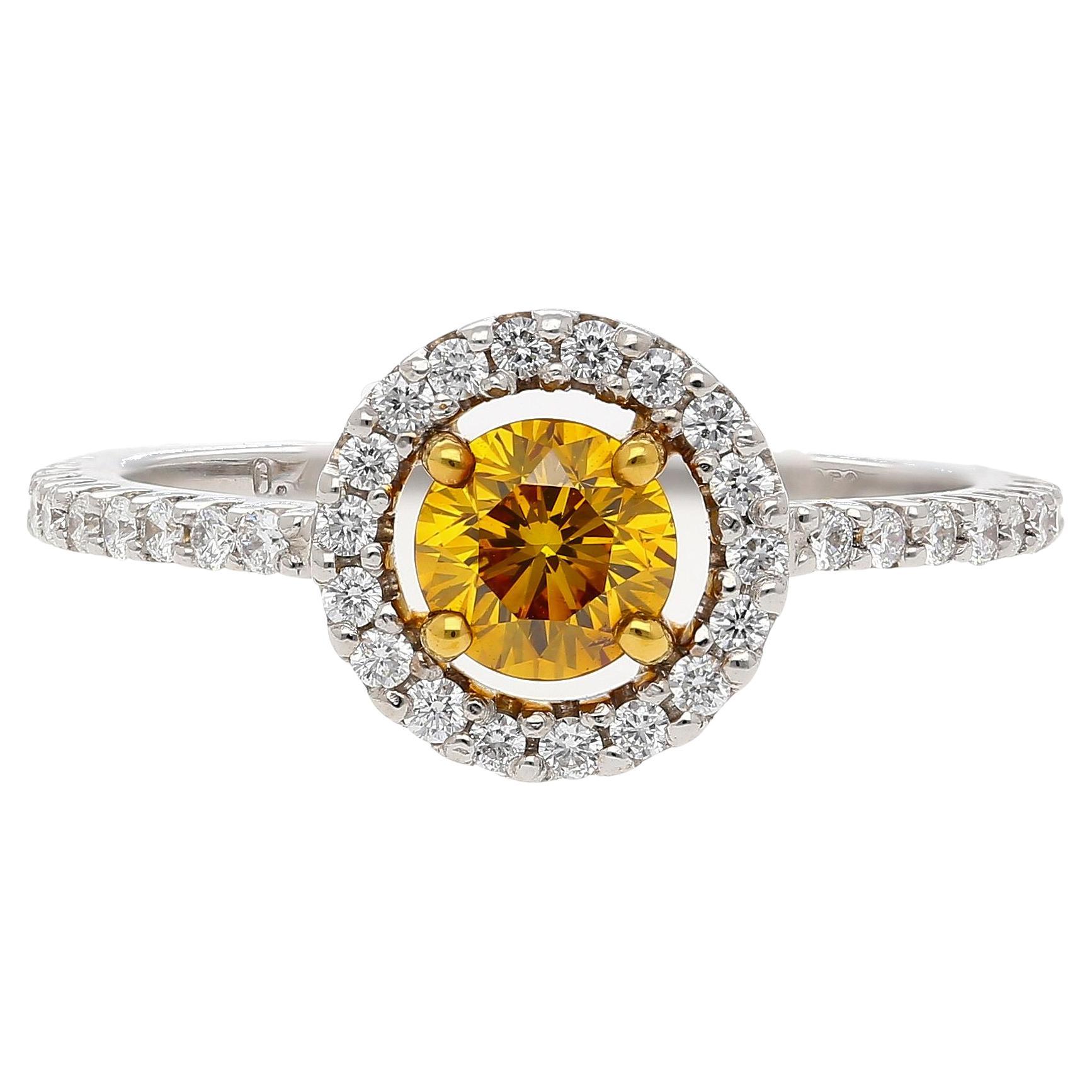 GIA Certified 0.46 Carat Fancy Deep Orange Yellow Diamond Engagement Ring