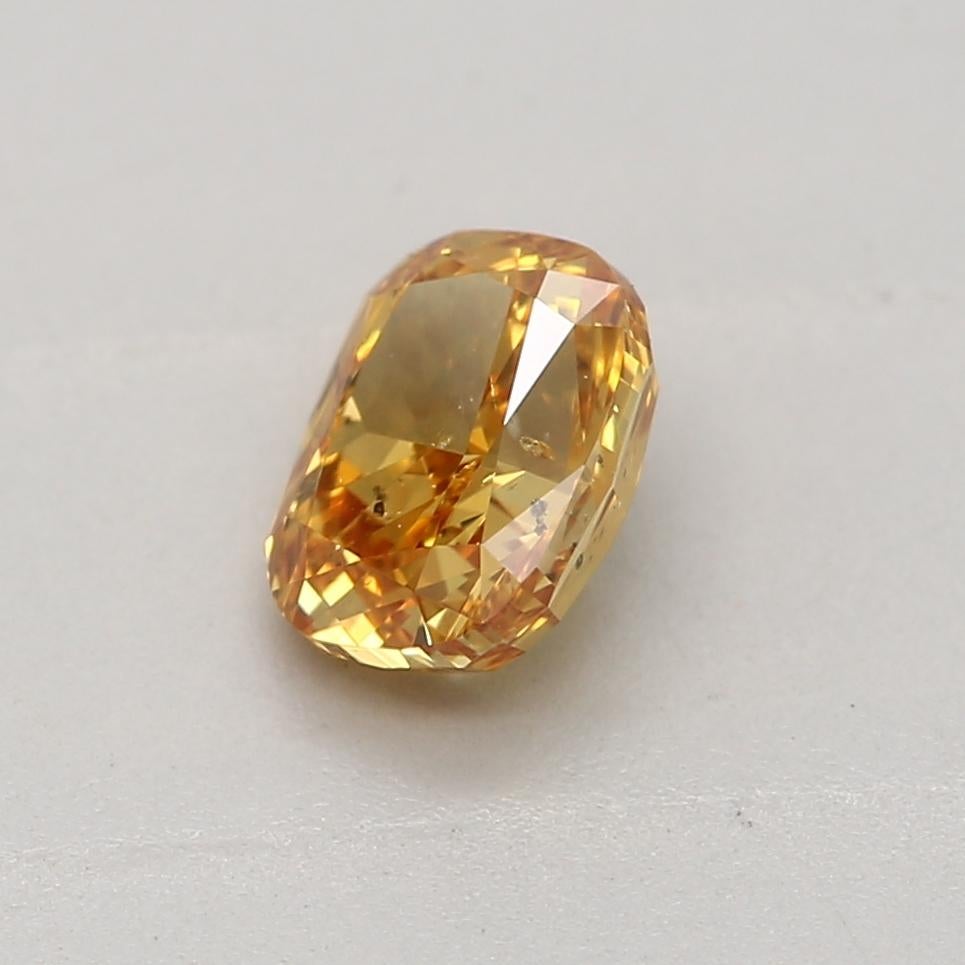 Cushion Cut GIA Certified 0.46 Carat Fancy Vivid Yellow Orange SI2 Clarity Diamond For Sale