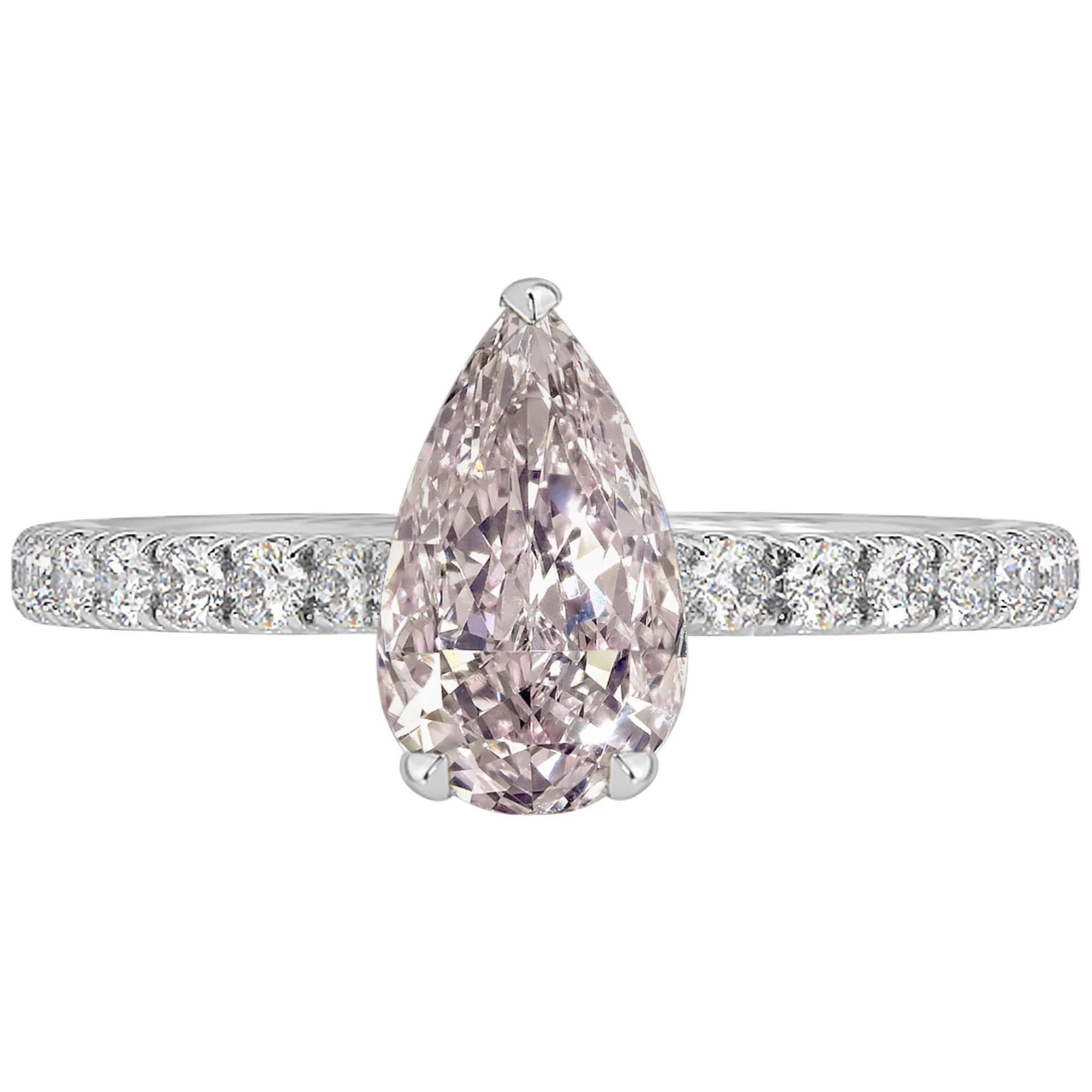 GIA Certified 0.47 Carat Pear Shape Pink Diamond Ring For Sale