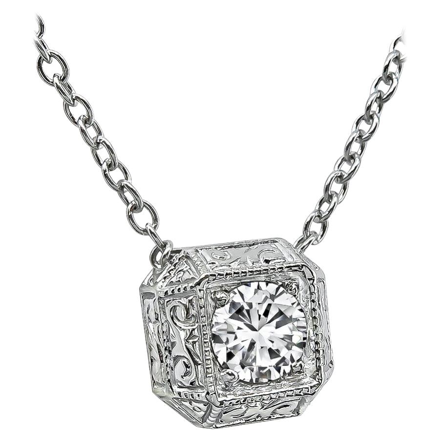 GIA Certified 0.48 Carat Diamond Gold Pendant Necklace