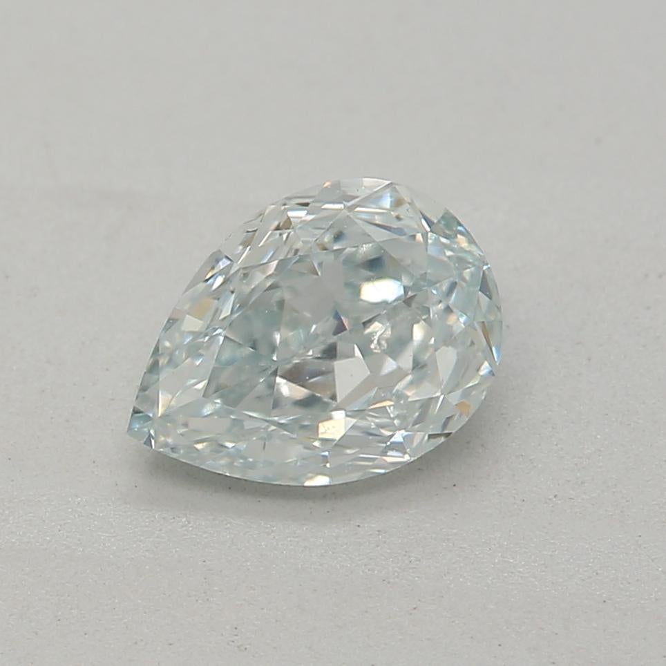 Certificate: GIA 
Report Number: Fancy Light Greenish Blue 
Shape And Cut: Pear
Carat Weight: 0.48 carat
Measurements: 5.9 x 4.33 x 2.56 mm
Color Grade: Fancy Light Greenish Blue

FEATURES OF THE DIAMOND:

This fancy light greenish blue diamond is a