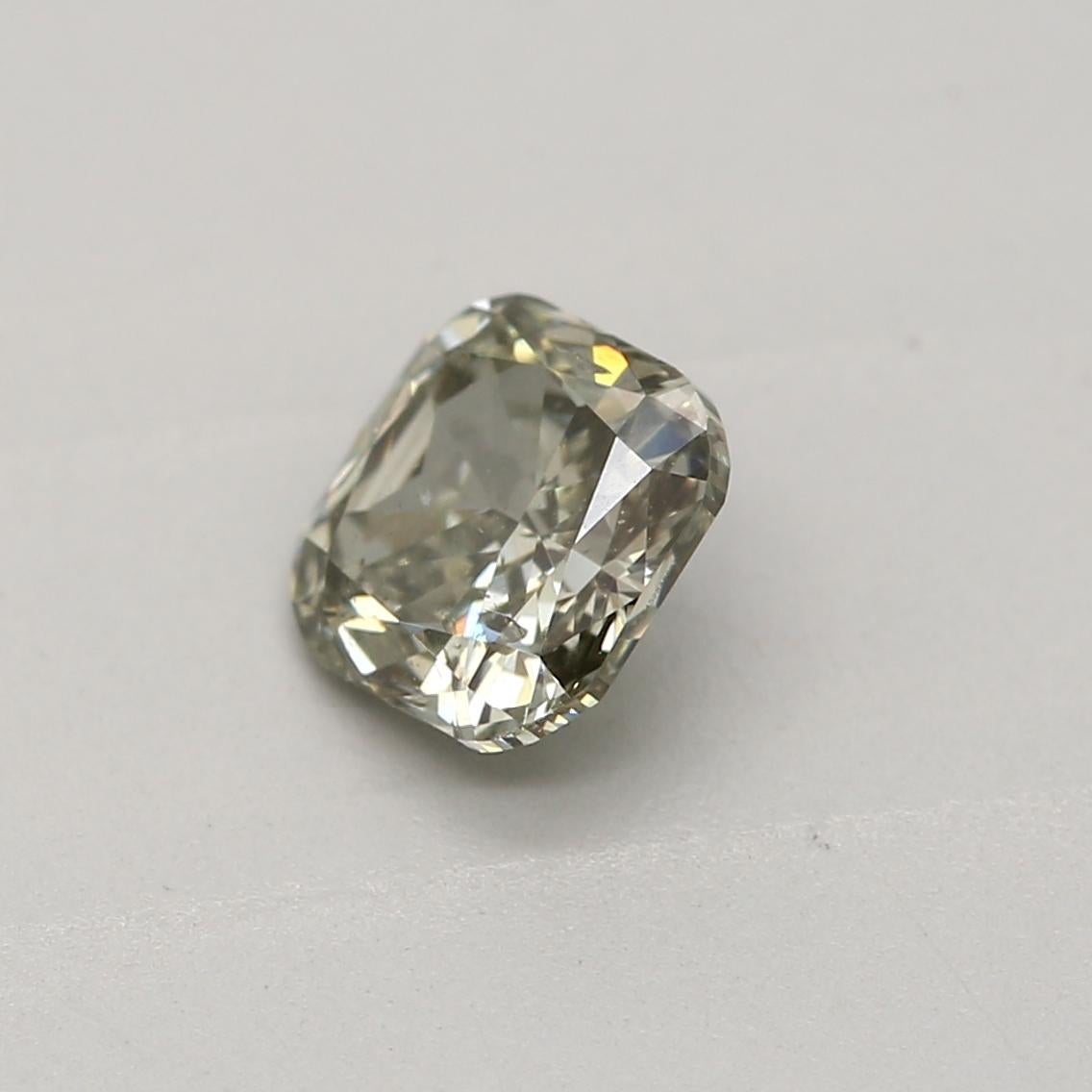 Cushion Cut GIA Certified 0.49 Carat Fancy Dark Gray Yellowish Green I1 Clarity Diamond For Sale