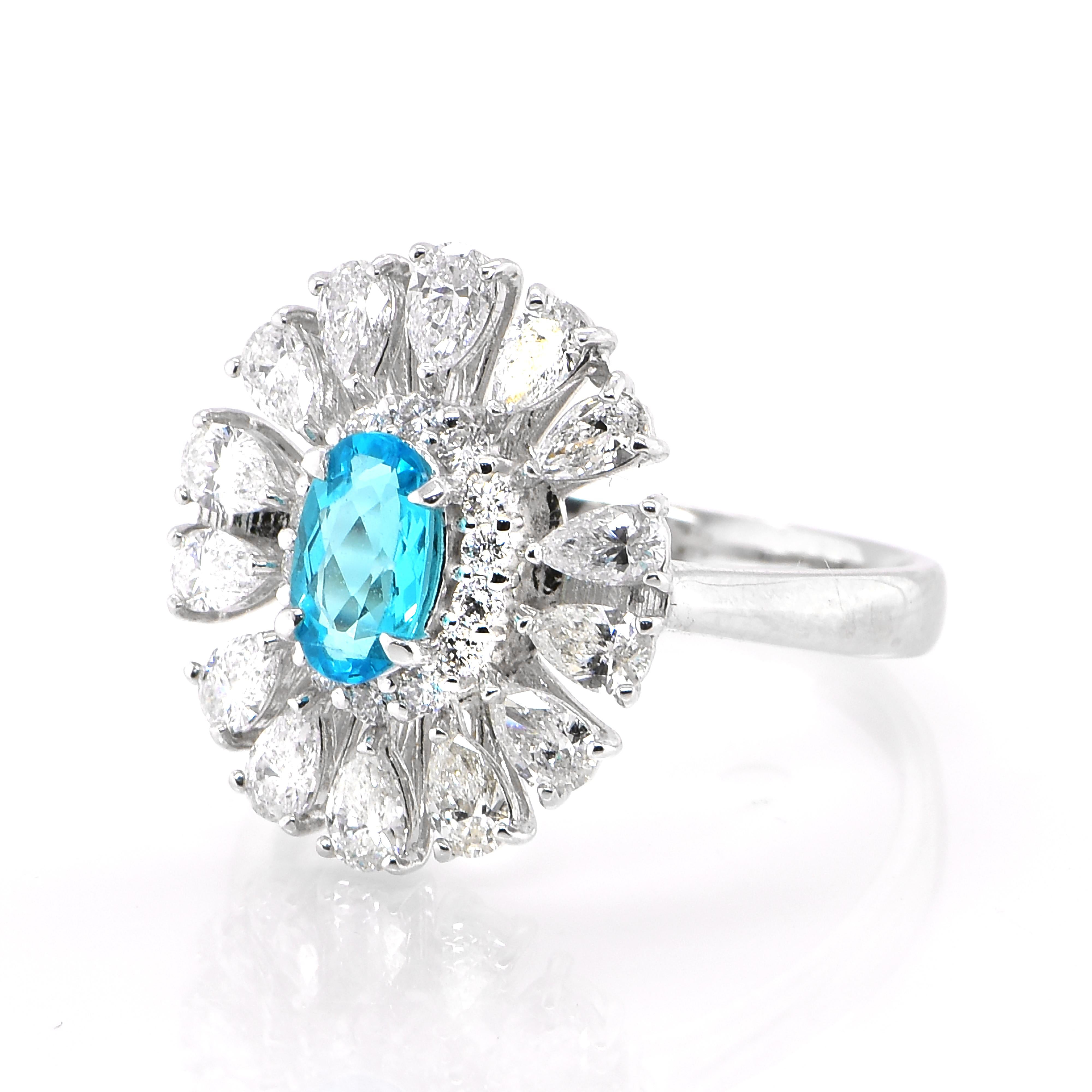 Modern GIA Certified 0.49 Carat Neon Blue, Brazilian Paraiba Tourmaline & Diamond Ring