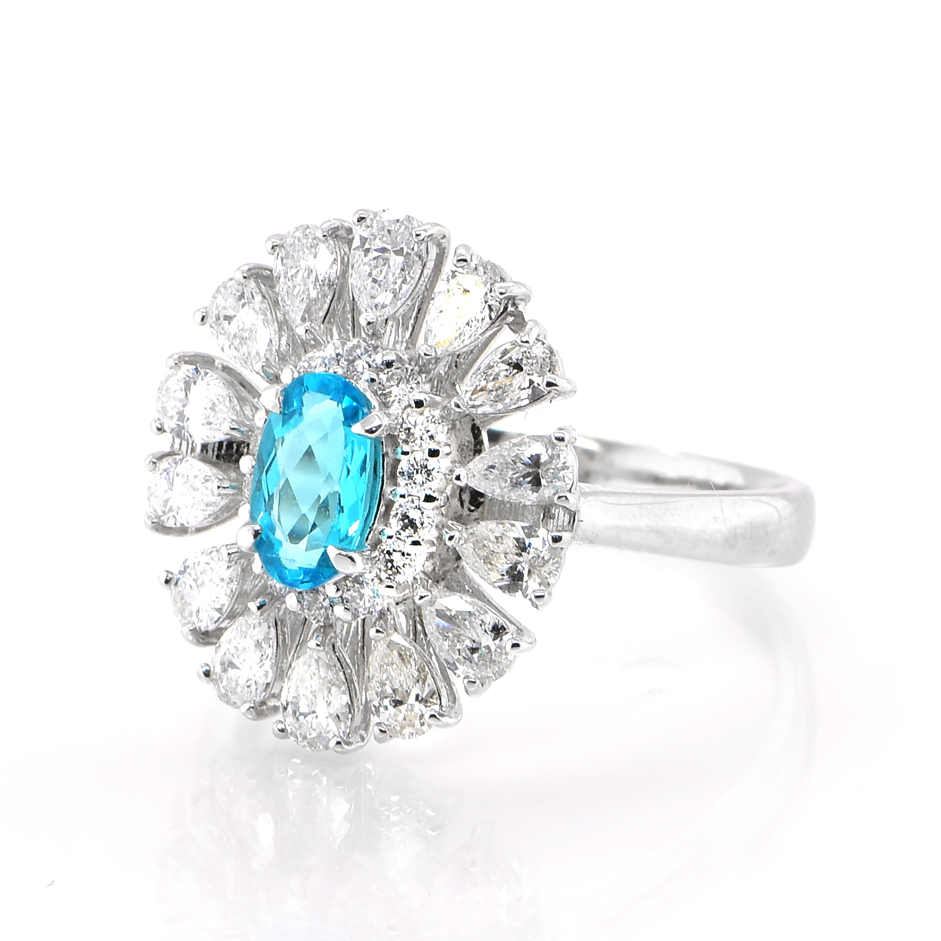 Modern GIA Certified 0.49 Carat Neon Blue, Brazilian Paraiba Tourmaline & Diamond Ring  For Sale