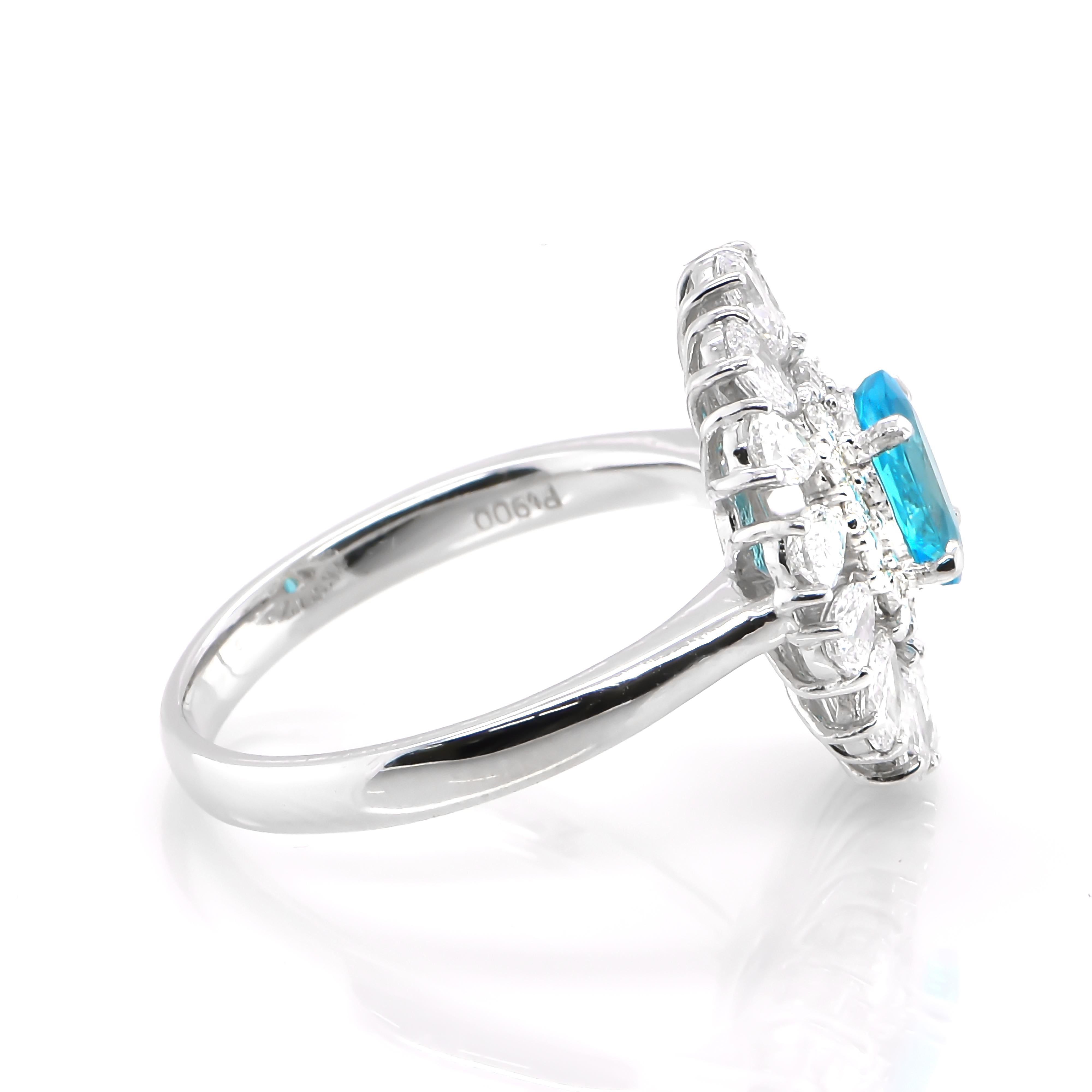 Oval Cut GIA Certified 0.49 Carat Neon Blue, Brazilian Paraiba Tourmaline & Diamond Ring  For Sale