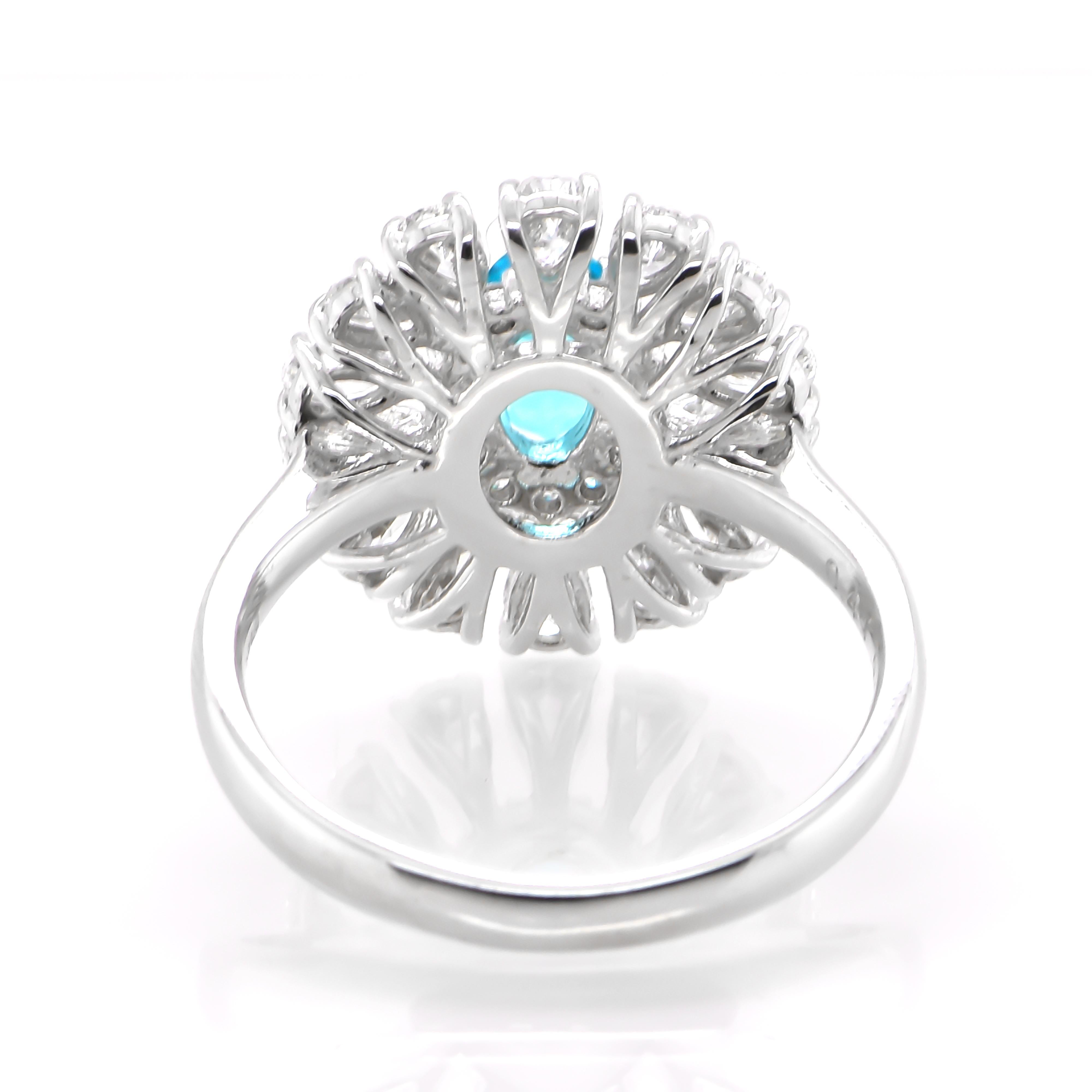 Women's GIA Certified 0.49 Carat Neon Blue, Brazilian Paraiba Tourmaline & Diamond Ring