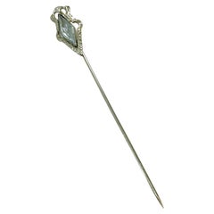 GIA Certified 0.49ct Lozenge Aquamarine Solid White Gold Pin