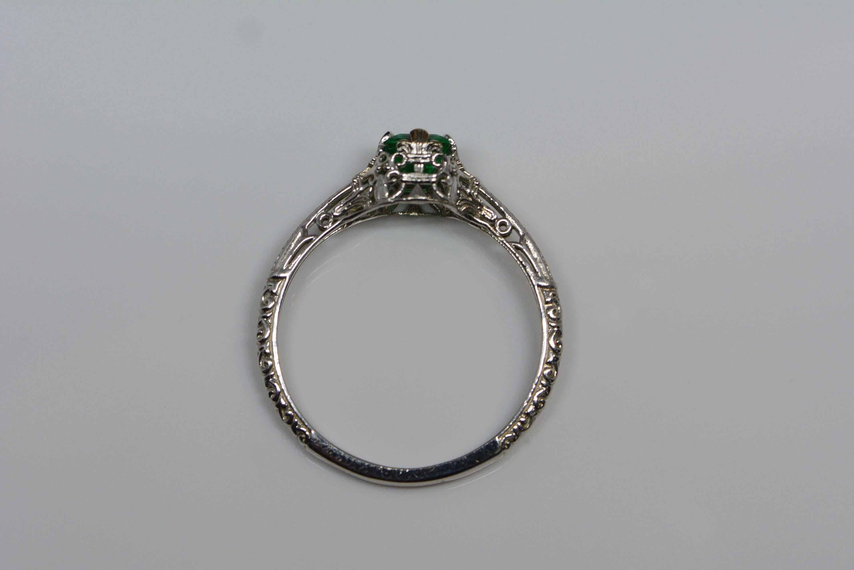 GIA Certified 0.50 Carat Columbian Emerald Art Deco Ring 1