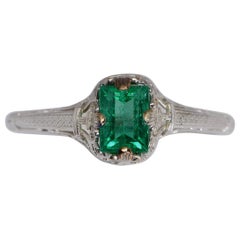 GIA Certified 0.50 Carat Columbian Emerald Art Deco Ring