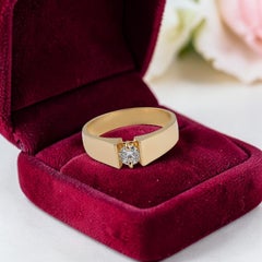 GIA Certified 0.50 Carat D IF Round Brilliant Diamond Men’s Ring 18K Yellow Gold
