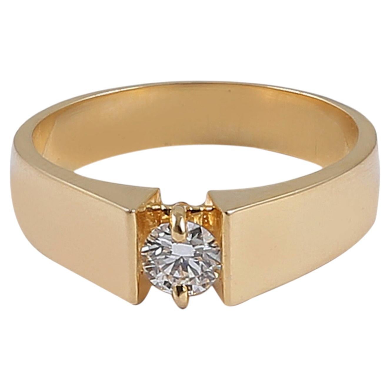 GIA Certified 0.50 Carat D IF Round Brilliant Diamond Men’s Ring 18K Yellow Gold For Sale