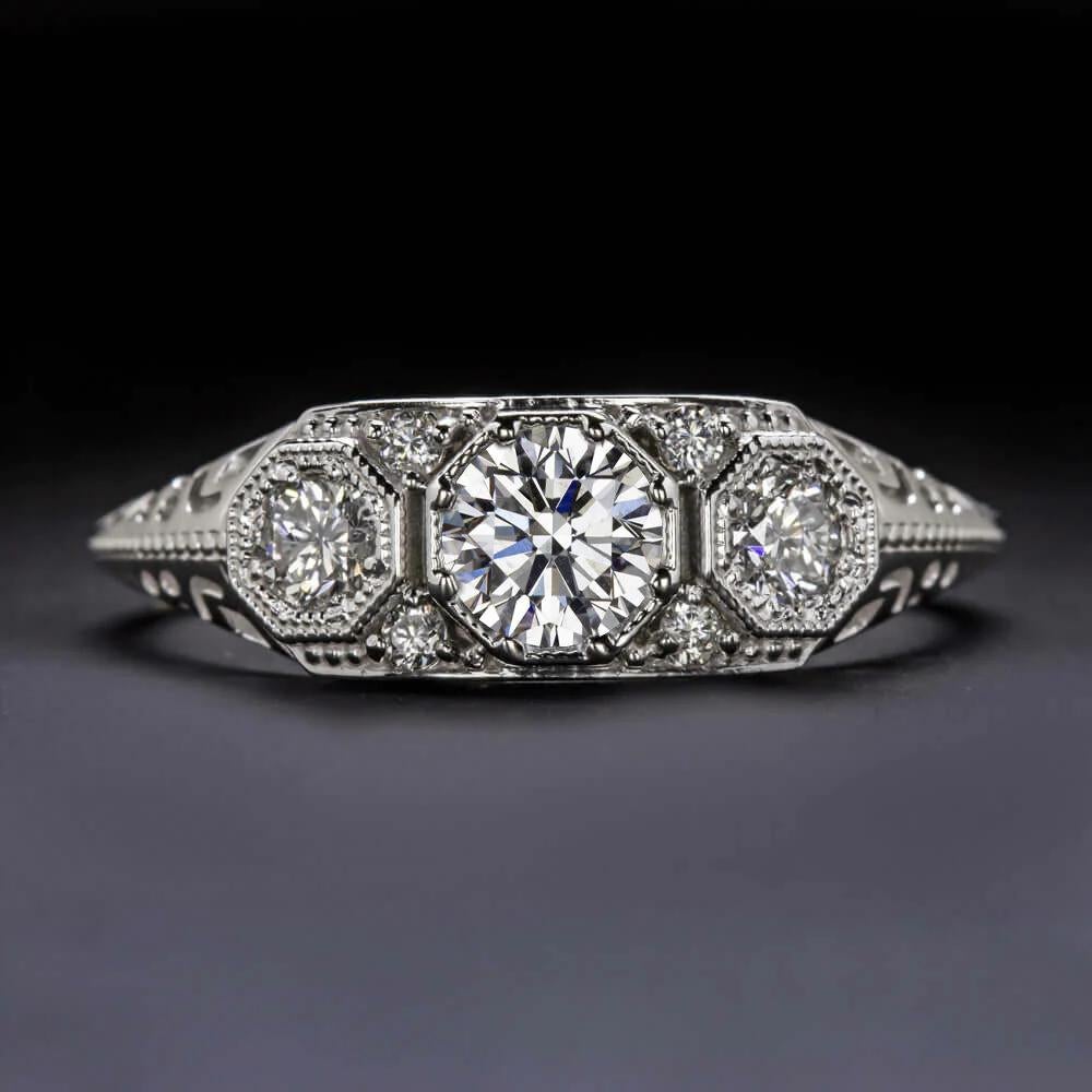 Art Deco GIA Certified 0.50 Carat Diamond Engagement Ring with Vintage Charm in 14k  For Sale