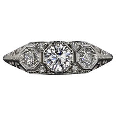 GIA Certified 0.50 Carat Diamond Engagement Ring with Vintage Charm in 14k 