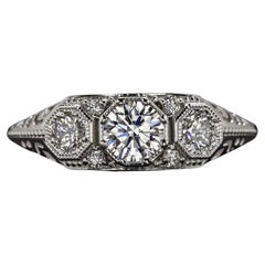 Bague de fiançailles en 14 carats avec diamant certifié GIA de 0,50 carat et breloque vintage 