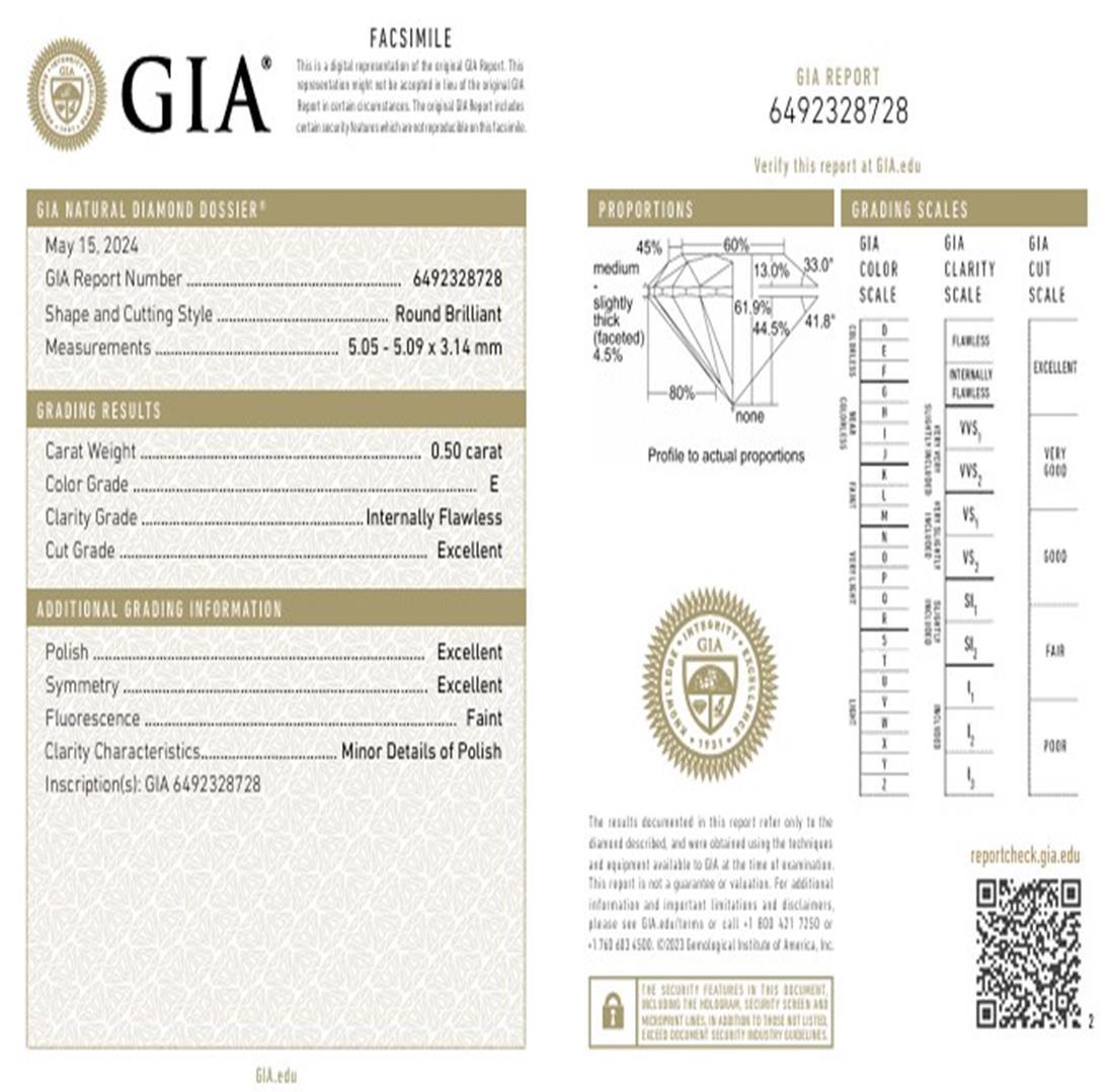 GIA Certified 0.50 Carat E Colour IF Clarity Diamond For Sale 2