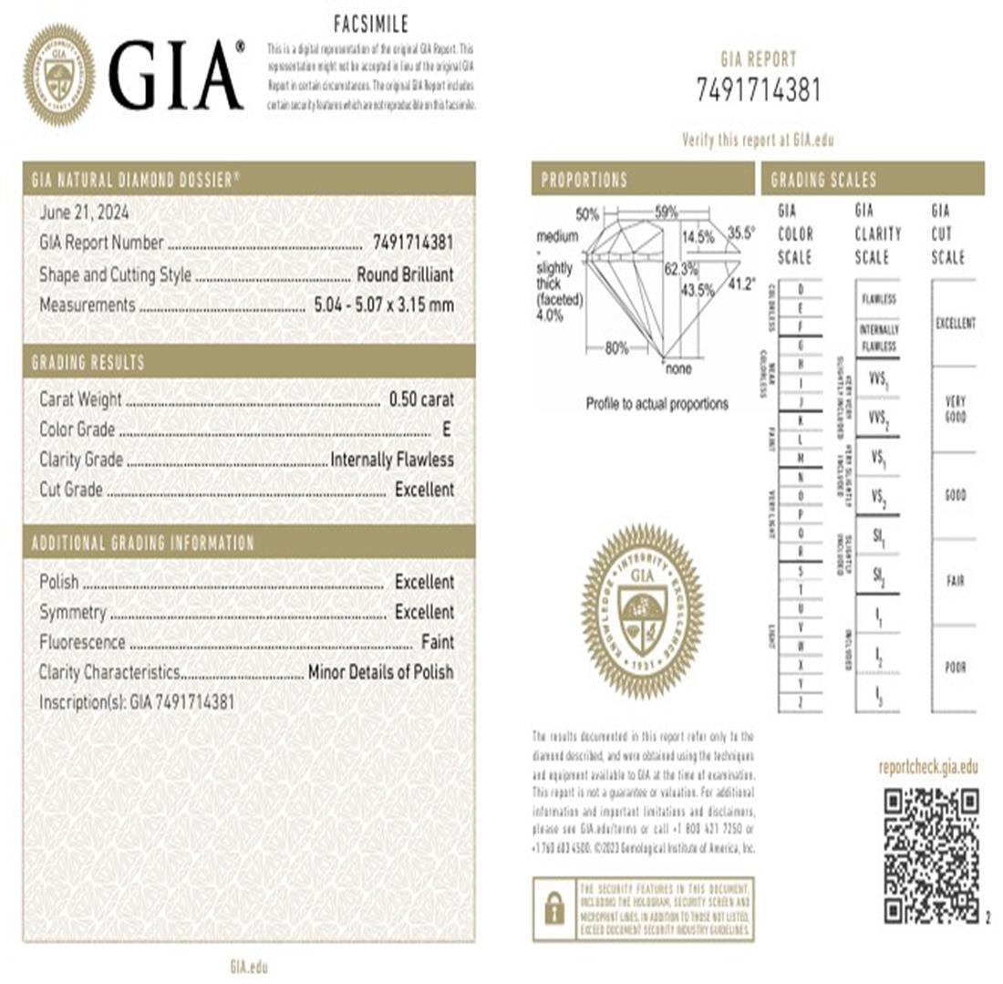 GIA Certified 0.50 Carat E Colour IF Clarity Diamond For Sale 2