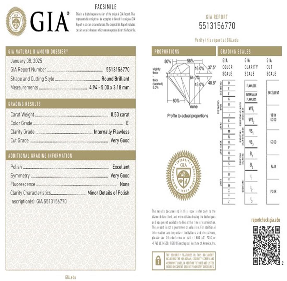 GIA Certified 0.50 Carat E Colour IF Clarity Diamond For Sale 2