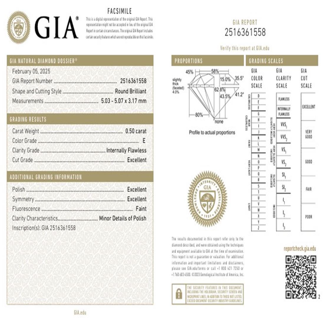 GIA Certified 0.50 Carat E Colour IF Clarity Diamond For Sale 2