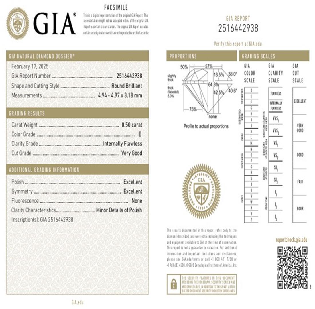 GIA Certified 0.50 Carat E Colour IF Clarity Diamond For Sale 2