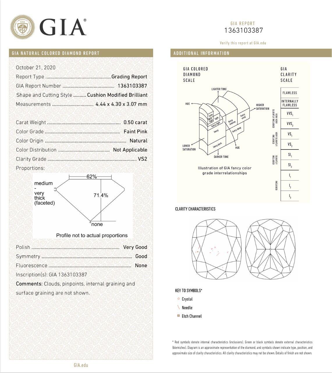 GIA Certified 0.50 Carat Faint Pink VS2 Clarity Diamond Ring For Sale 3