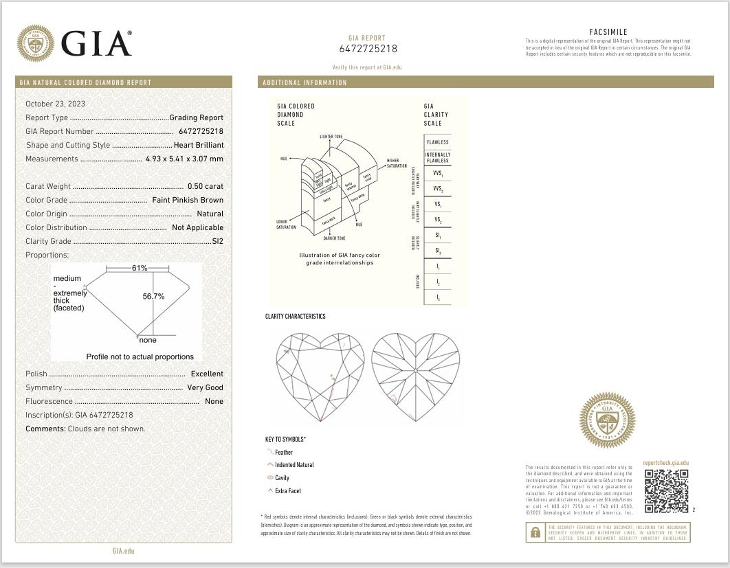 GIA Certified 0.50 Carat Faint Pinkish Brown SI2 Clarity Diamond For Sale 1