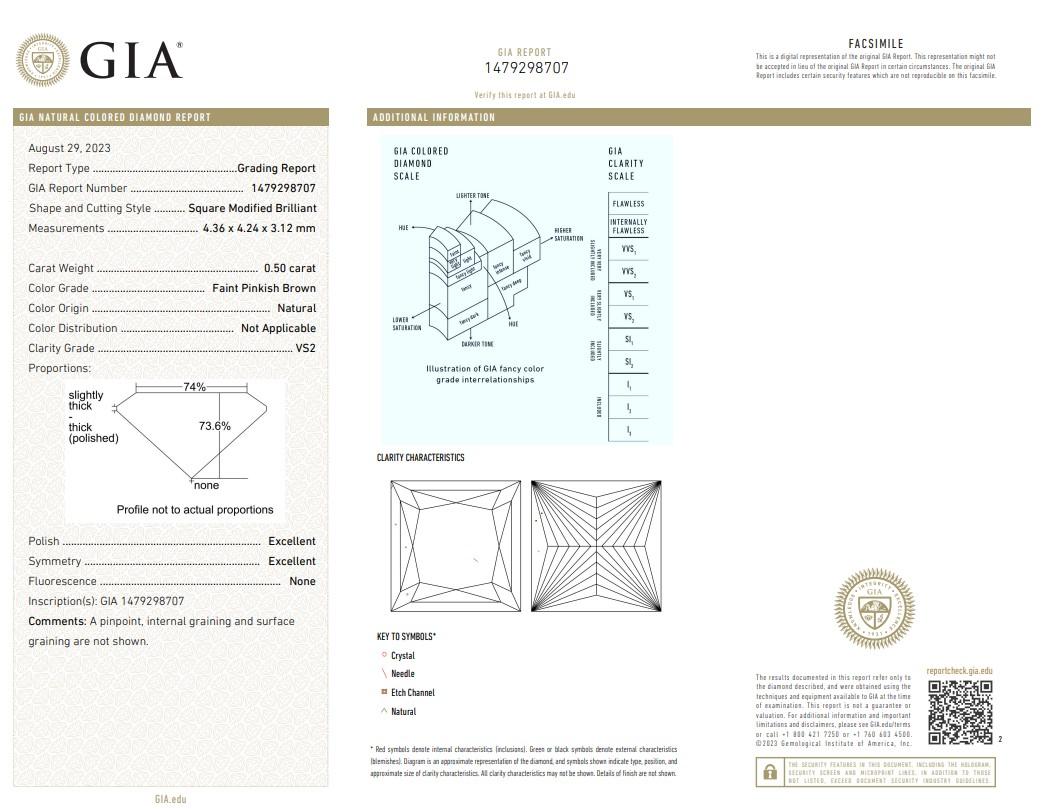 Diamante certificato GIA da 0,50 carati di colore rosa tenue, marrone, purezza VS2 in vendita 1
