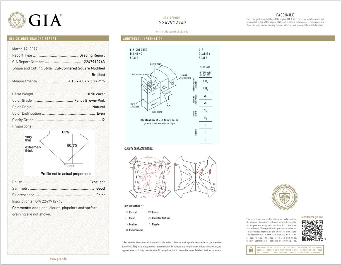 GIA Certified 0.50 Carat Fancy Brown Pink I2 Clarity Diamond For Sale 1