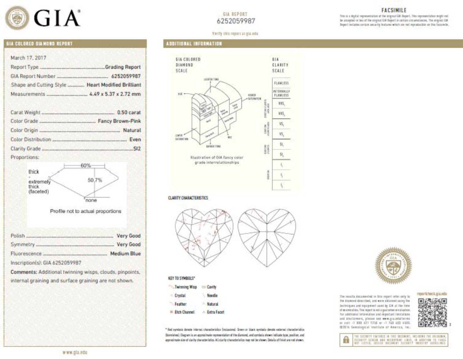 GIA Certified 0.50 Carat Fancy Brown Pink SI2 Clarity Diamond For Sale 1