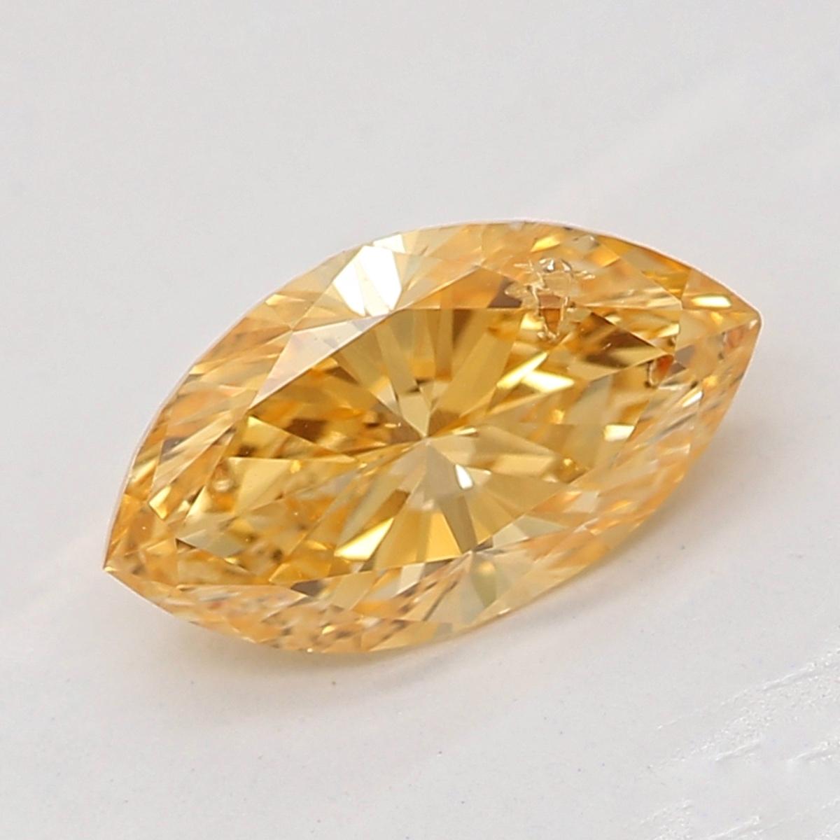 Certificate: GIA
Report Number: 2247860830
Shape And Cut: Marquise
Carat Weight: 0.50 carat
Measurements: 7.31 x 4.13 x 2.62 mm
Color Grade: Fancy Intense Orangy Yellow

FEATURES OF THE DIAMOND:

This fancy intense orangy yellow diamond is a