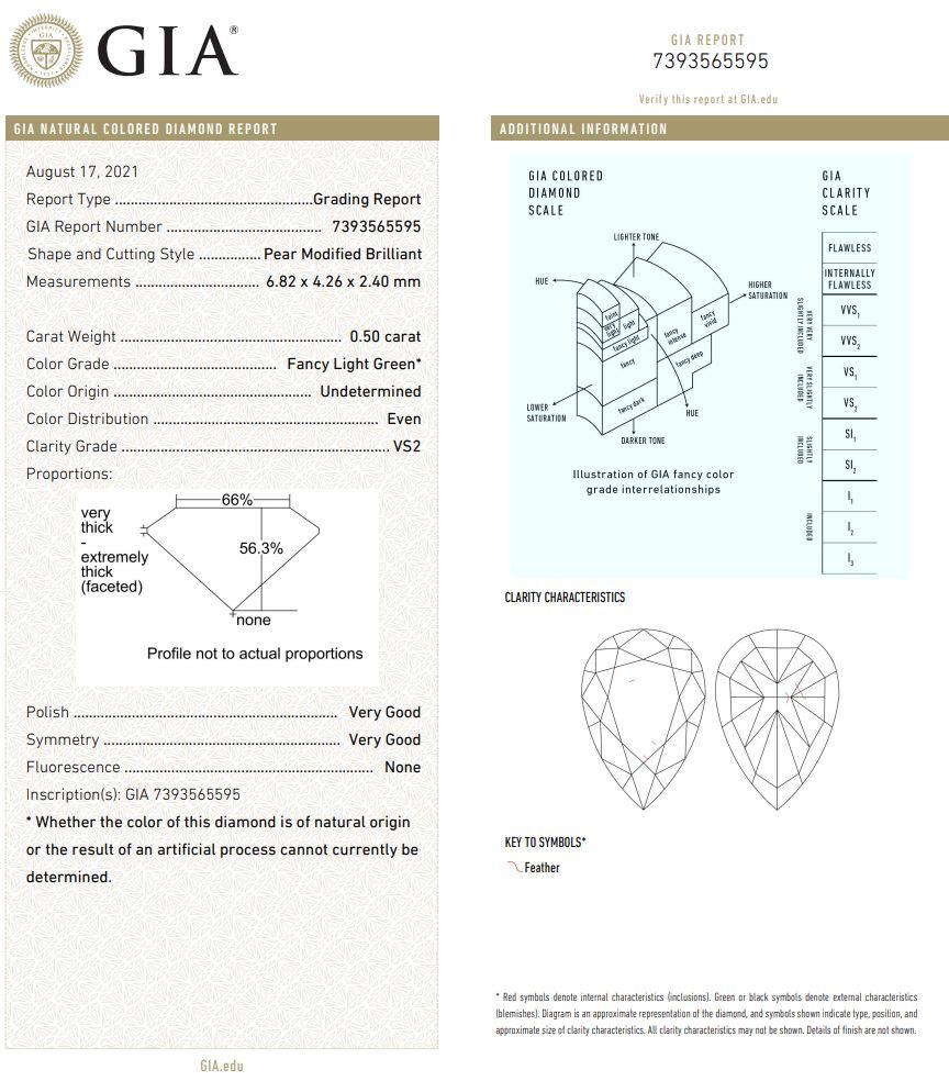 Diamante certificato GIA da 0,50 carati di colore verde chiaro VS2 di chiarezza in vendita 1
