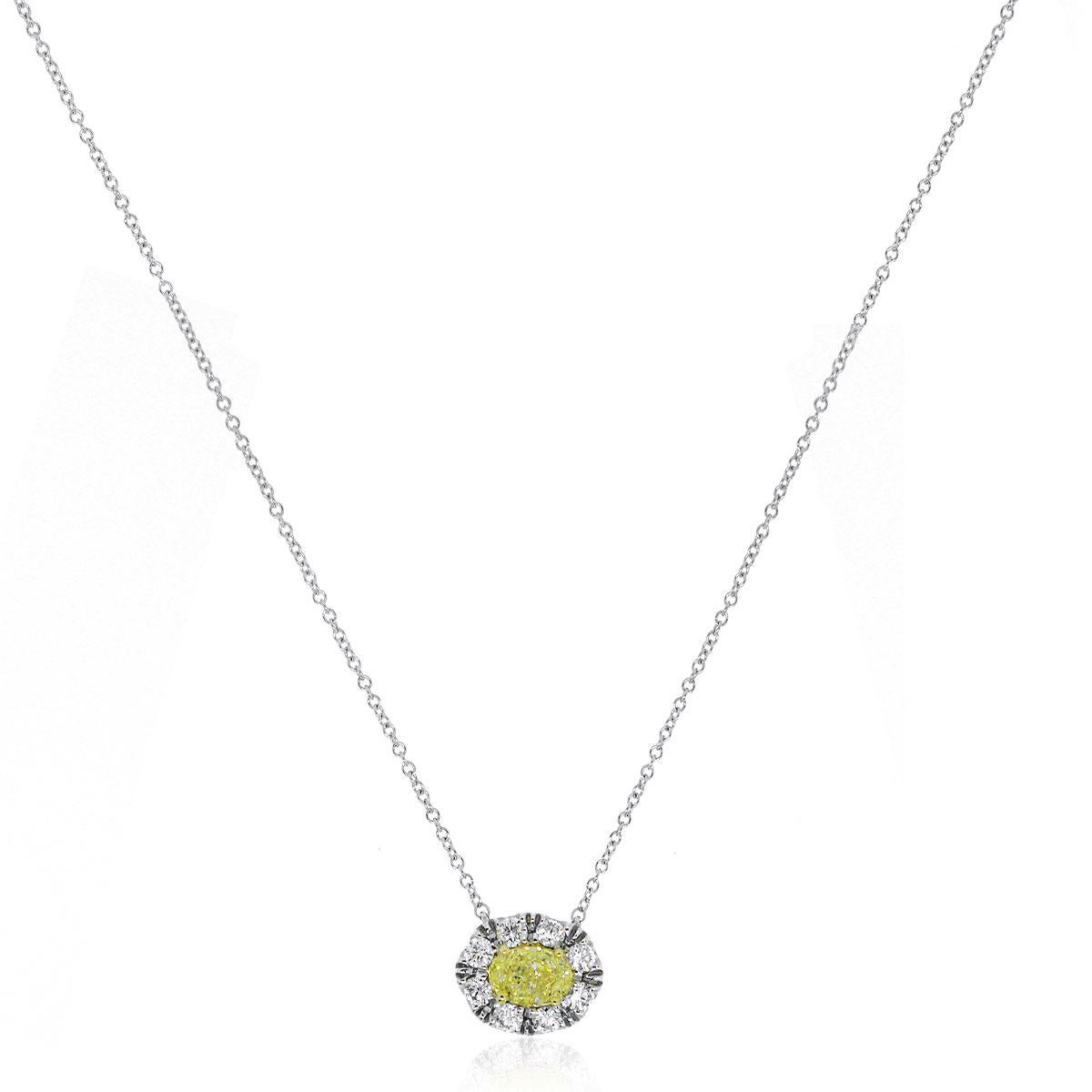 GIA Certified 0.50 Carat Fancy Yellow Necklace In New Condition For Sale In Boca Raton, FL