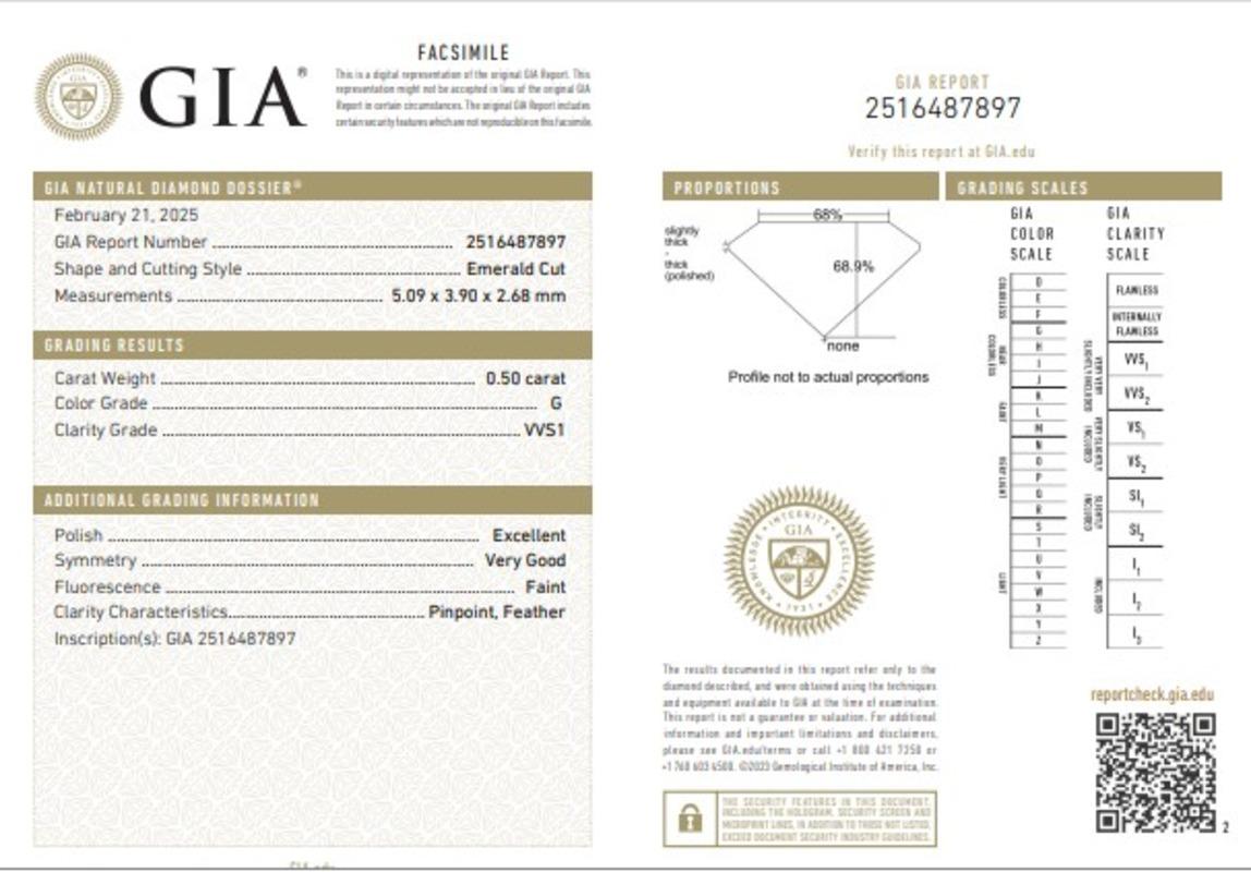 GIA Certified 0.50 Carat G Colour VVS1 Clarity Diamond For Sale 2