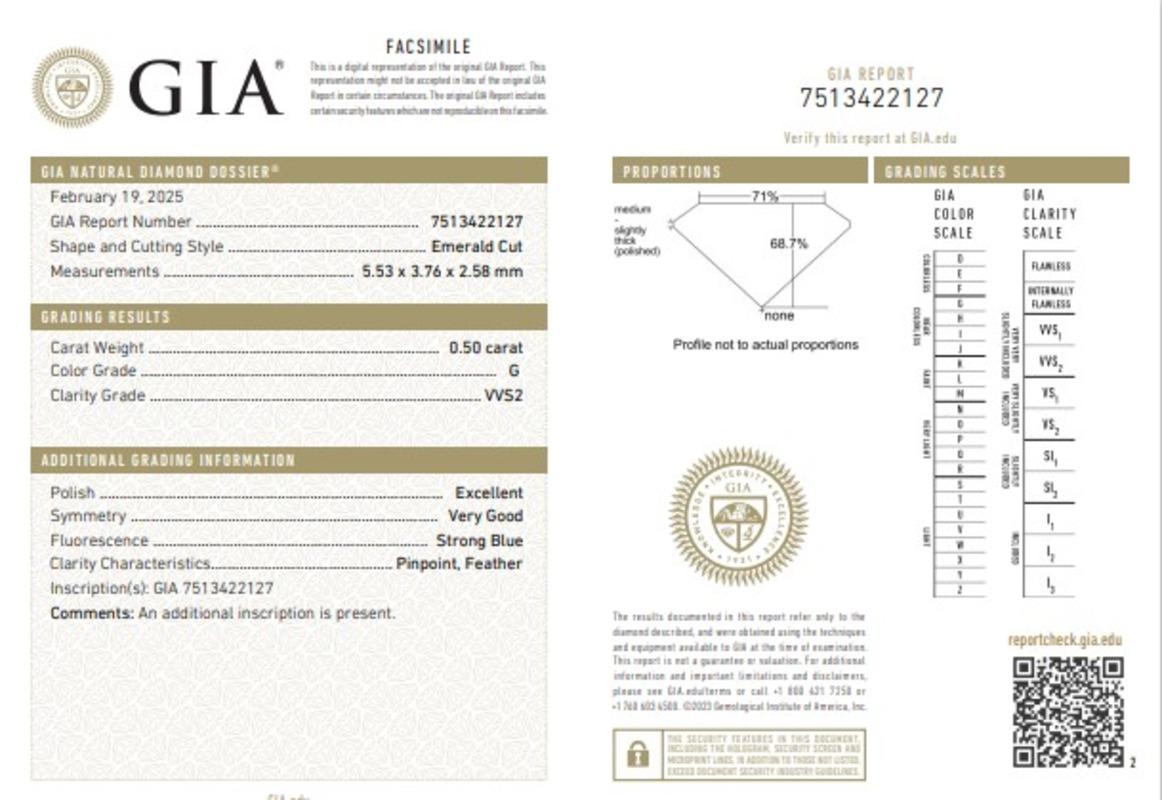 GIA Certified 0.50 Carat G Colour vvs2 Clarity Diamond For Sale 1