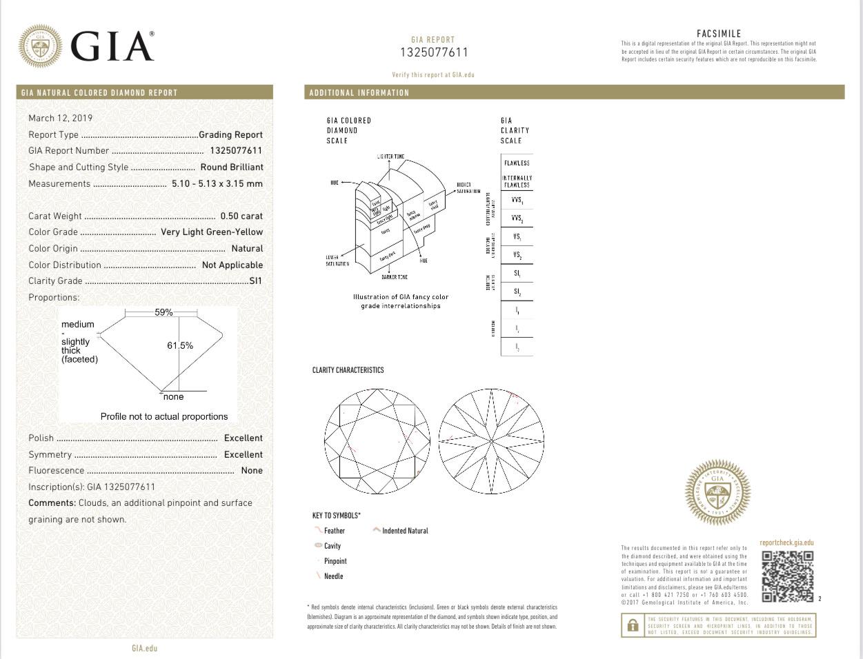 GIA-zertifizierter 0,50 Karat hellgrüner Diamantring mit Diamanten für Damen oder Herren im Angebot