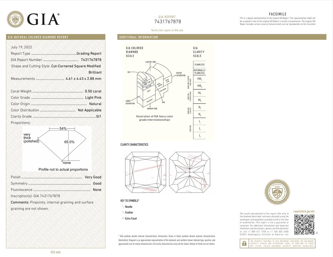 Diamante certificato GIA da 0,50 carati rosa chiaro con purezza SI1 in vendita 1