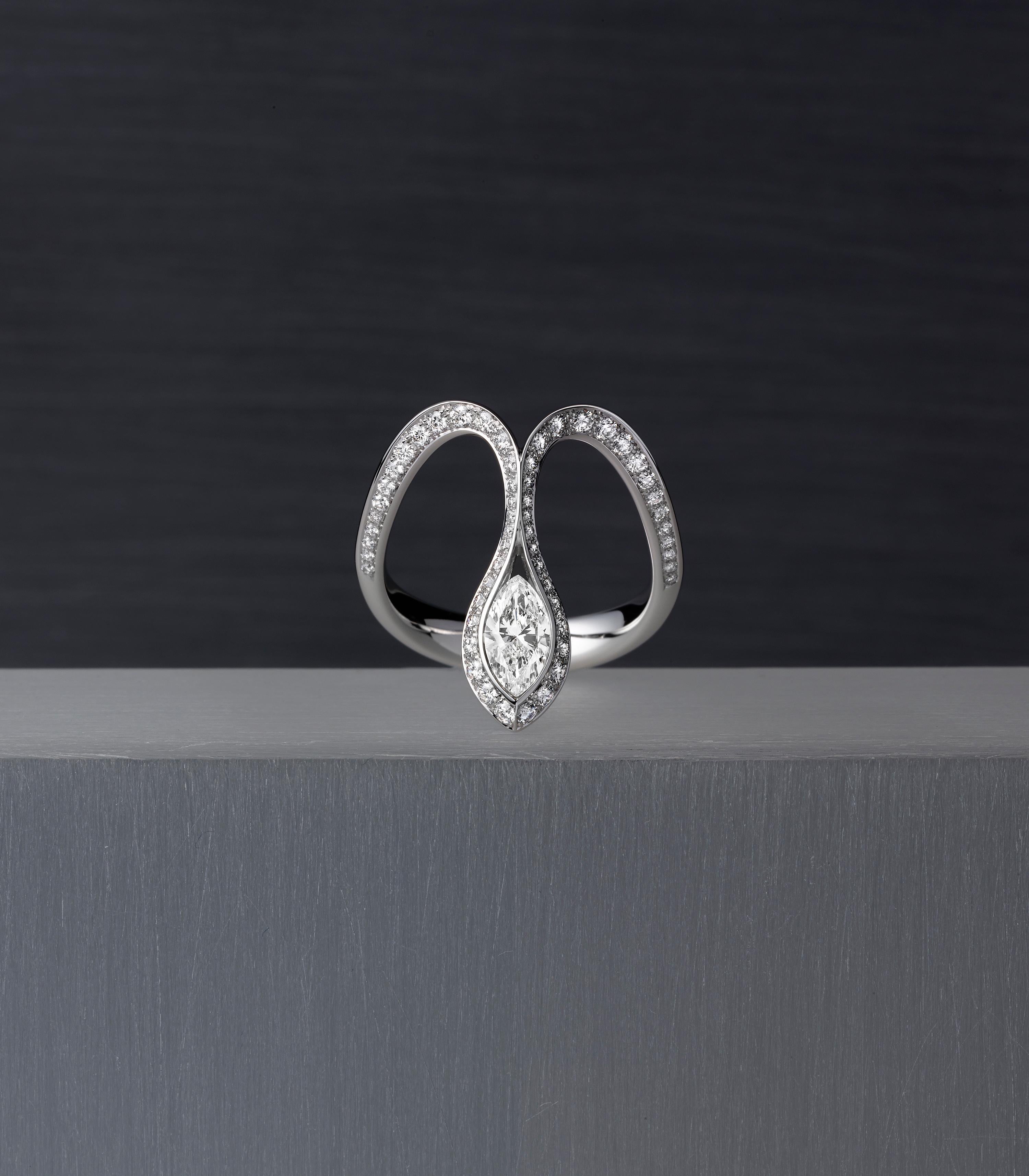 The Royals Is Inspired By Drops Of Light, Dew And Precious Stones, And Like A Vine Of Blossoming Gemstones It Frames The Beauty Of Women. Celebrating A 0.5ct Marquise Diamond, This Ring Royale Gives All Its Meaning To The Word 
