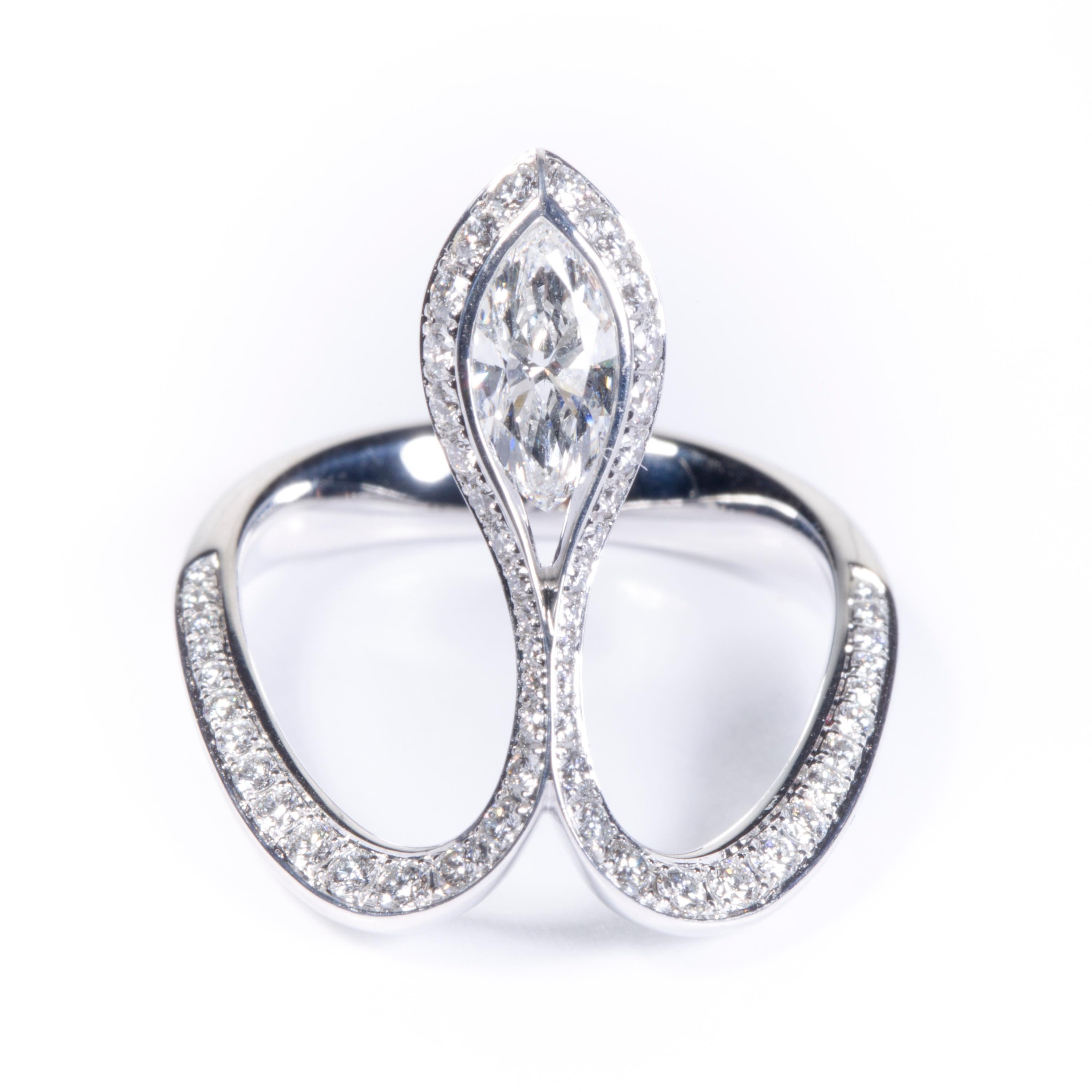 Contemporary GIA Certified 0.50 Carat Marquise Diamond Royale Ring For Sale